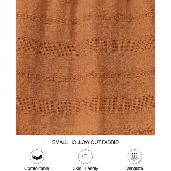 Women Brown Orange Long Sleeve V Neck Elastic Waist Maxi Dress With Pockets - Picture 4 of 8